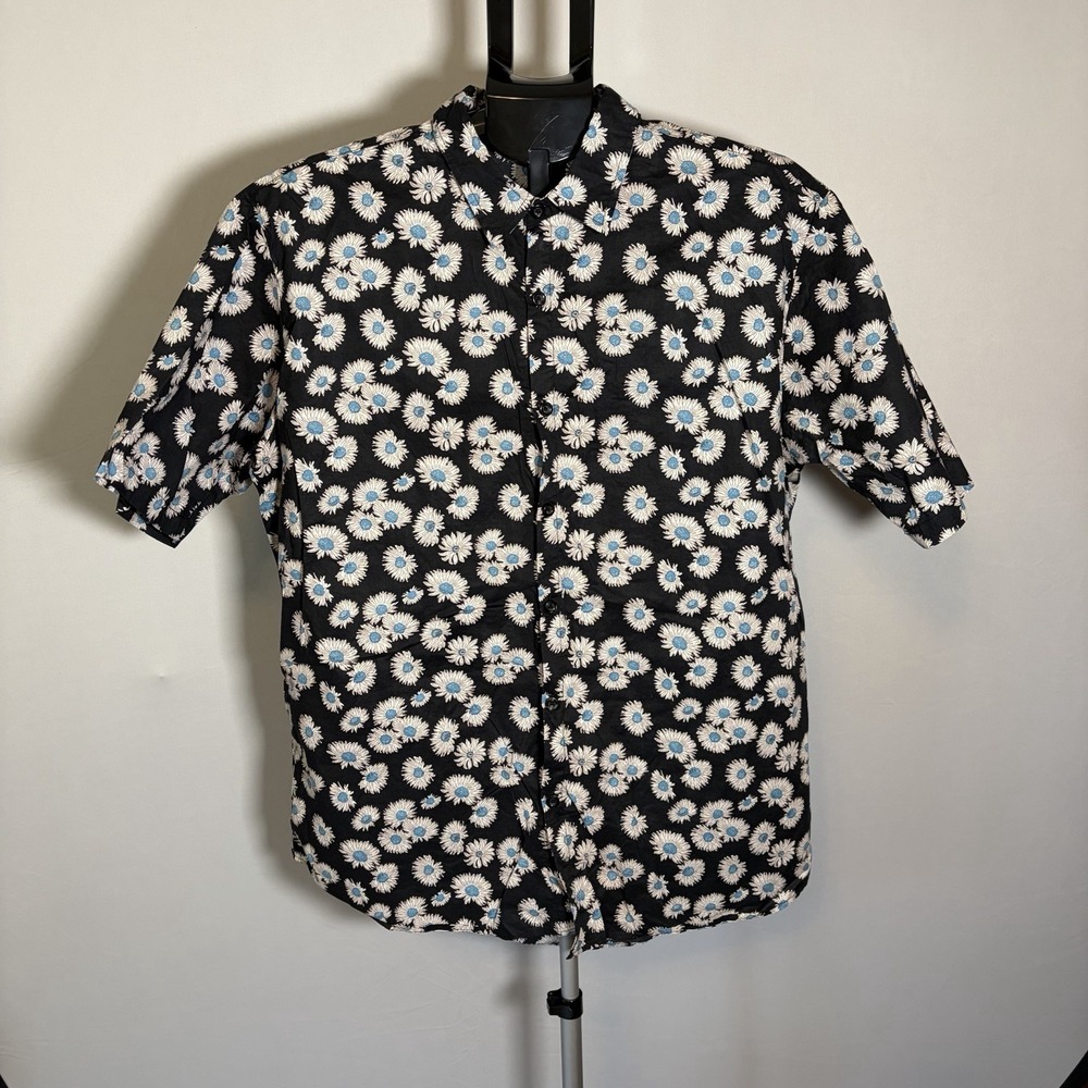 Jogal Mens XL Black Floral Button Up Shirt Preppy Cotton Summer Artsy Resortwear